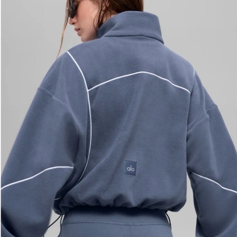 ALO Yoga Bluestone/White Polar Fleece Game Time Jacket - Picture 2 of 6